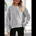 thumbnail image 4 of Sudadera Informal de Cuello Redondo para Mujer, -Otoño 2025, Larga, Abertura Lateral, Sudadera para Hacer Ejercicio. Gris L, 4 of 9