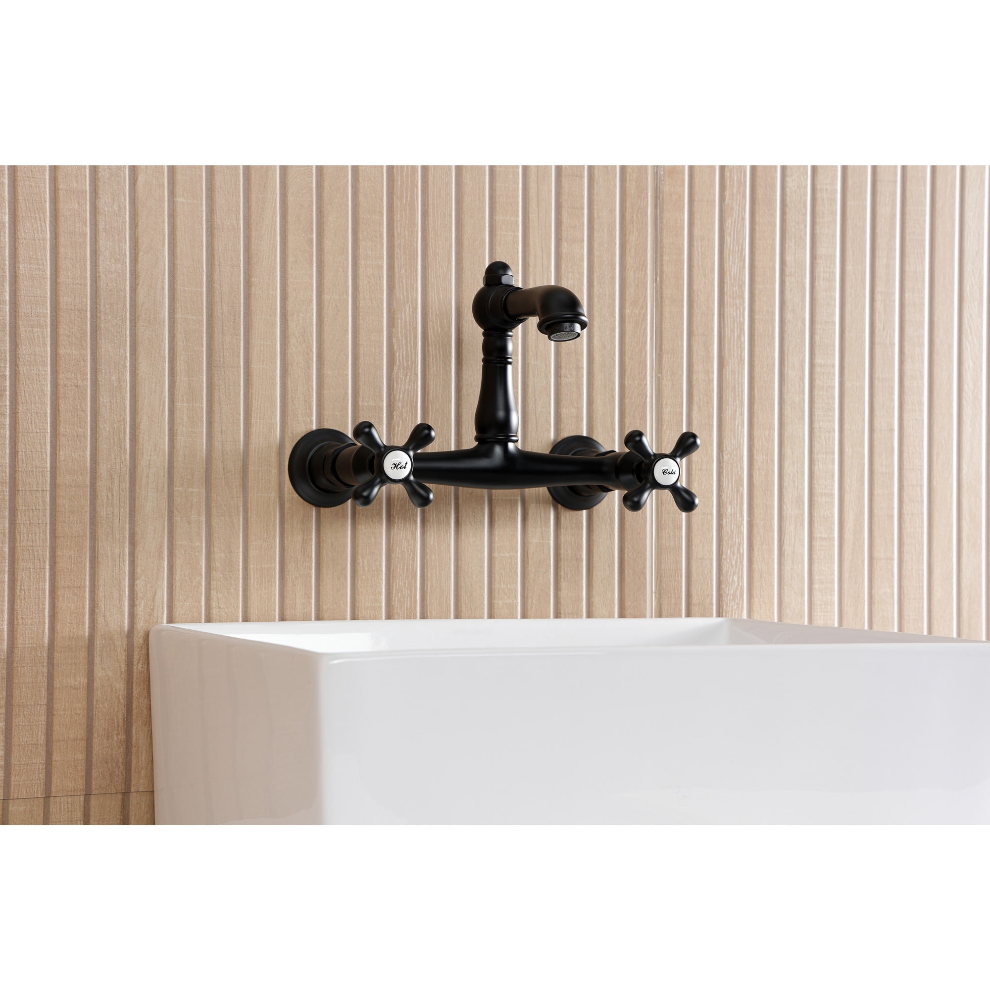 Kingston Brass KS7250AX English Country Double-Handle 2-Hole Wall Mount Bathroom Faucet in Matte Black