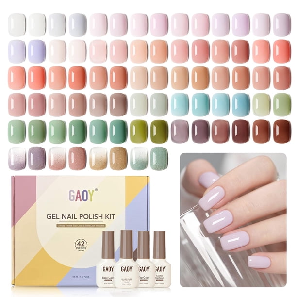 Kit de esmaltes de uñas en gel GAOY, 42 unidades, color blanco, rosa y morado