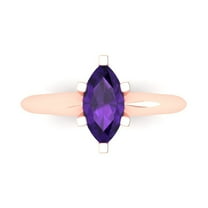 1 ct Marquise Cut Natural Amethyst Solitaire 18K Rose Gold Womens Engagement Ring