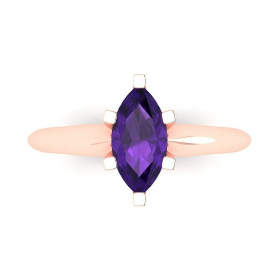 Solitaire Engagement Ring for Women - 1ct Natural Amethyst in 18K Rose Gold Promise Ring