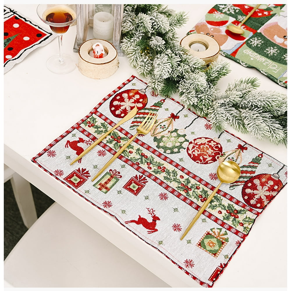 Santa Claus Deer Christmas Placemats Table Mats Placemat, Xmas Tree Non ...