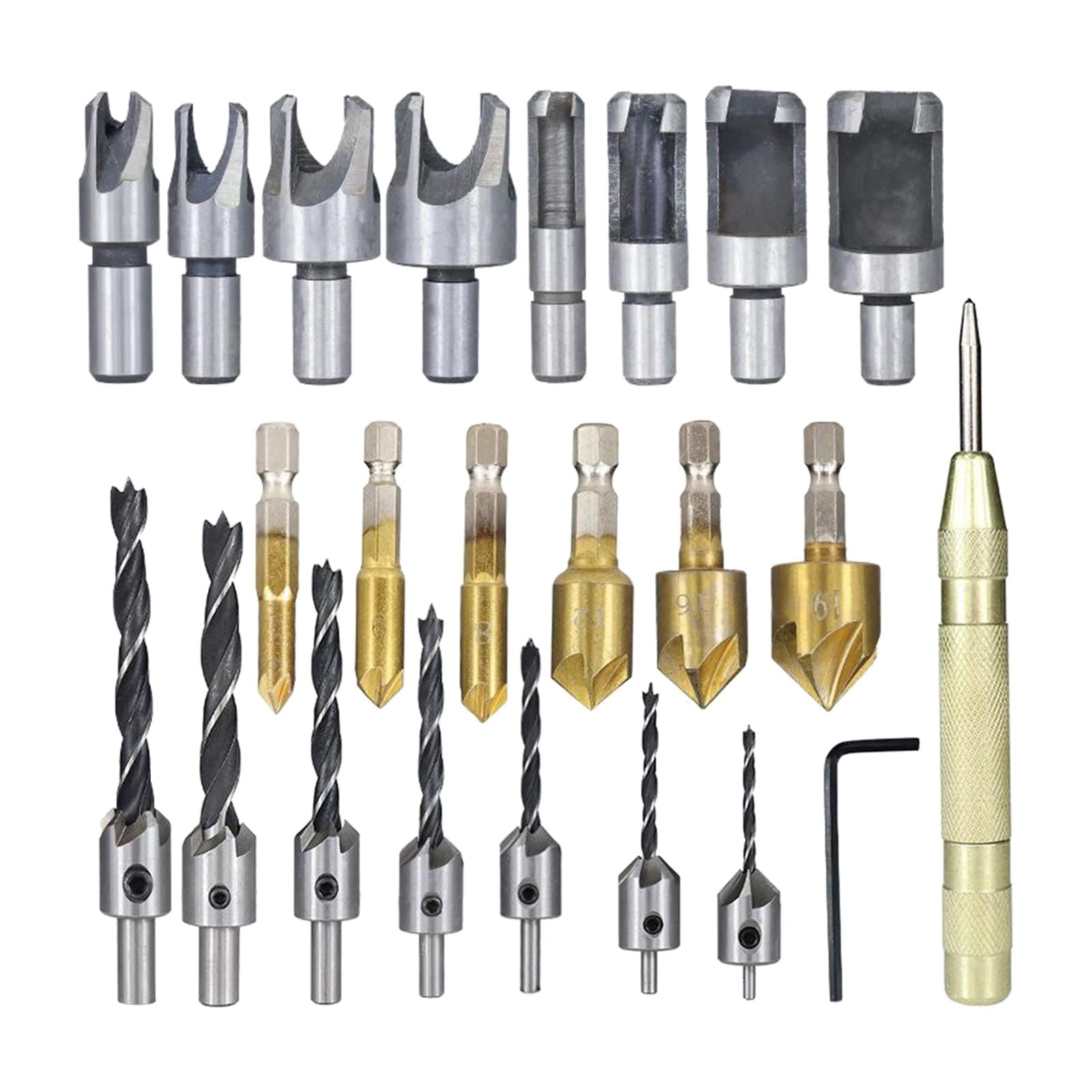 23Pack Woodworking Chamfer Drilling Tools Countersink +Golden