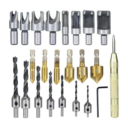 

23-Pack Woodworking Chamfer Drilling Tools Countersink +Golden