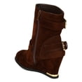 thumbnail image 3 of Bumper BD85 Women Velvet Round Toe Straps Wedge Riding Ankle Bootie, 3 of 5