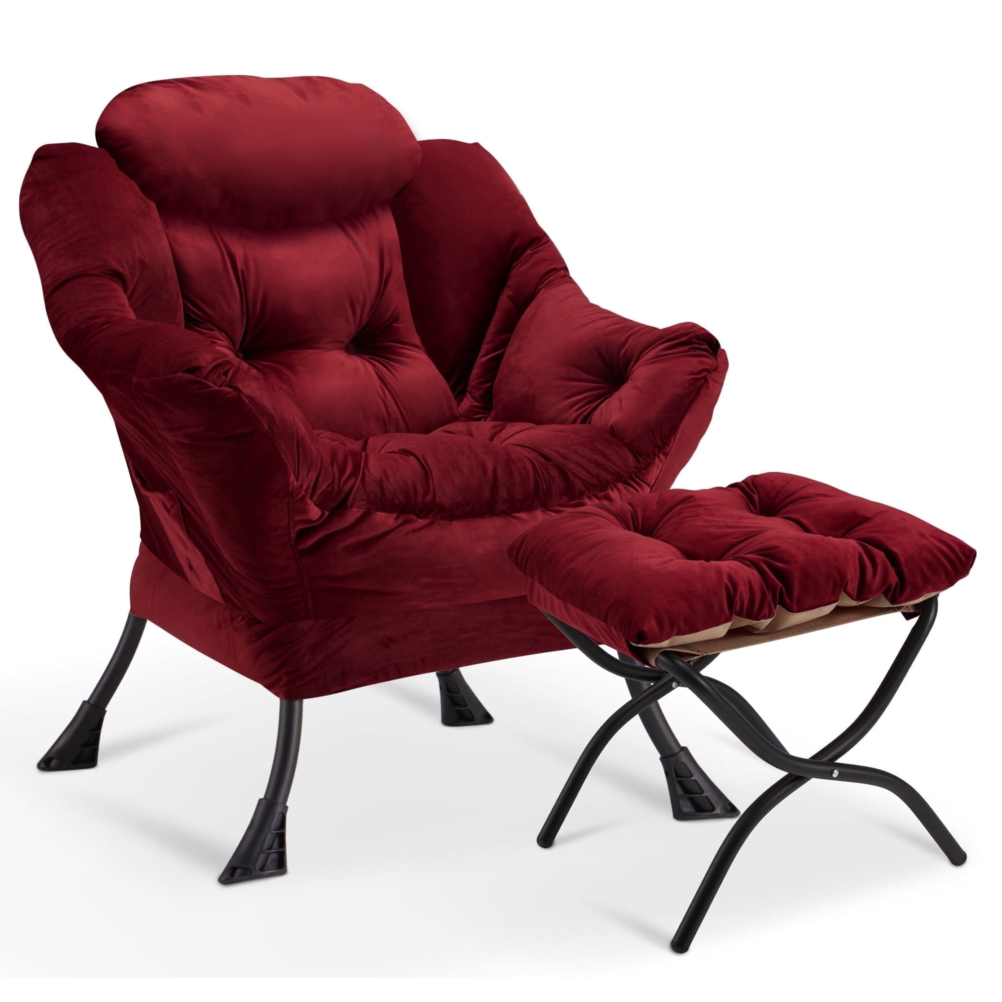 Avocahom Lazy Chair with Ottoman,Thick Padded Modern Accent Armchair,Upholstered Leisure Sofa Chair with armrest,Reading chair with Footstool for bedroom,living room