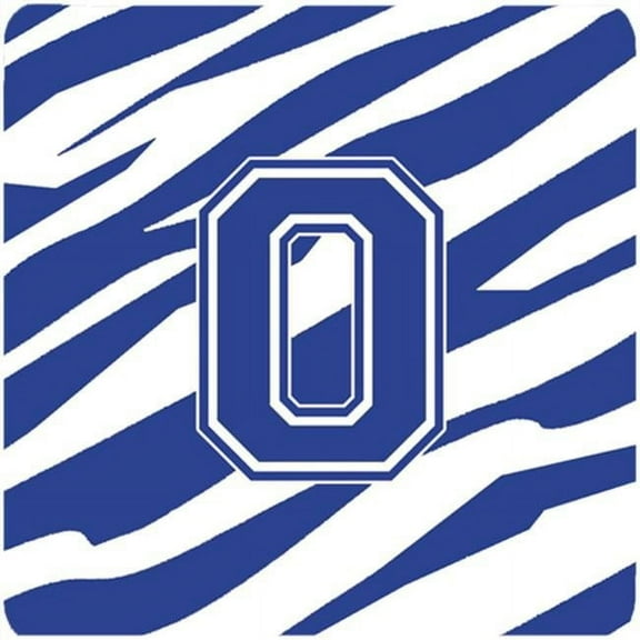 Set of 4 Monogram - Tiger Stripe Blue and White Foam Coasters Initial Letter O
