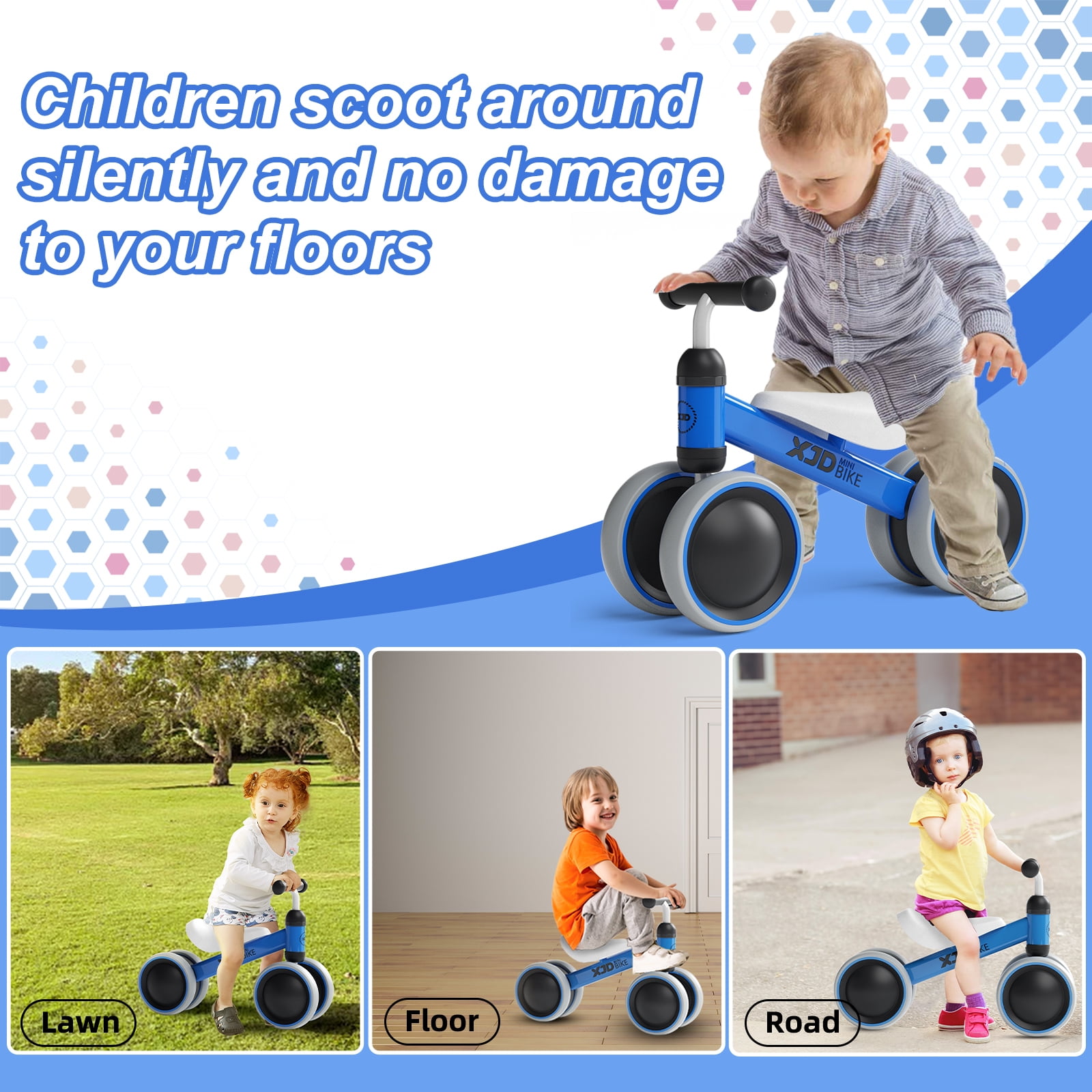 XJD Balance Bike for Toddler Boys Girls with 4 Wheels for Ages 12-24 Months Baby Bicycle Toy for 1 Year Old’s