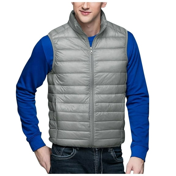 NOLDARES Men's Puffer Vest Water-Resistant Winter Outdoor Zipper Sleeveless Warm Puffey Jacket(Light Gray,XL)