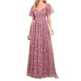thumbnail image 2 of Fankiway Femmes Élégantes Manches Courtes V-Cou U-Back Robe de Soirée une Ligne Brodée Maille Robe Femmes Plage Sundresses Grande Taille Robes de Femmes, 2 of 9