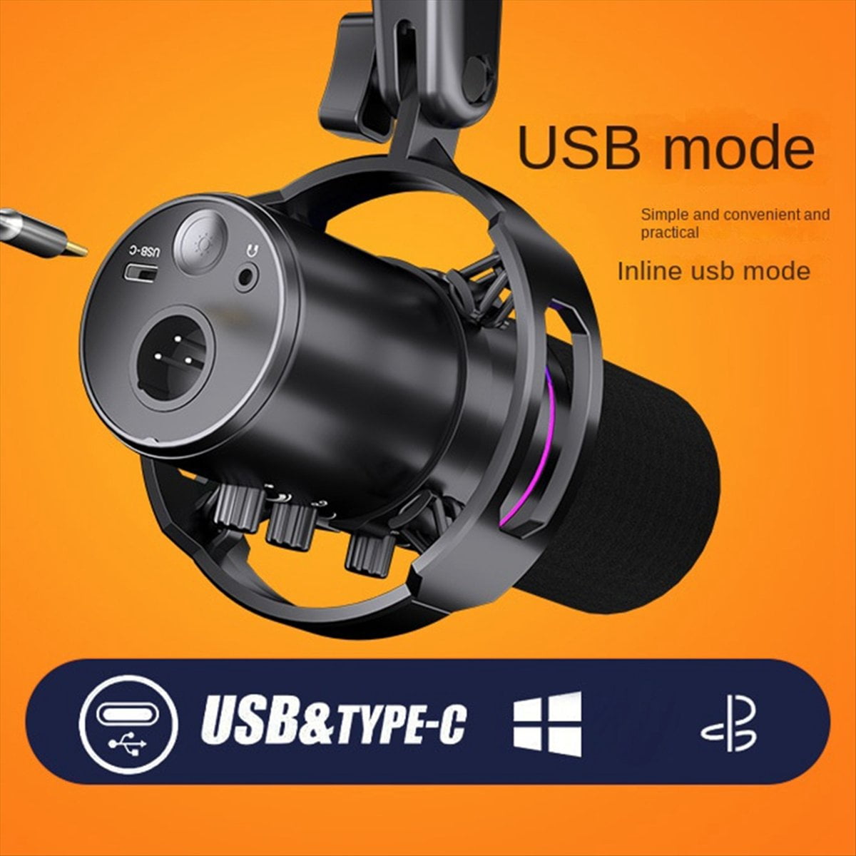 XLR USB Dynamic Microphone with Dubbing Recording Stent for Connection Sound Card Computer Live Singing Game