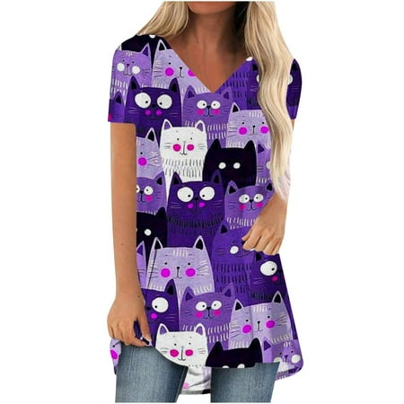

Corset Tops for Women Women s Fashion Printed V Neck Short Sleeve T-shirt Blouse Loose Tops Corset Tops for Women Purple M