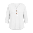 thumbnail image 6 of ClodeEU Women's Waffle Knit Henley V Neck 3/4 Roll Sleeve Tunic Top,Loose Solid Casual Shirt White,Women's Plus L, 6 of 6