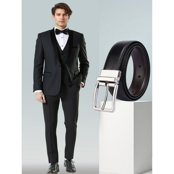 Mens Tuxedo Slim Fit Wedding Suits for Groom Groomsmen, Dinner Jacket Vest Pants Body Smooth Buckle Belt Set for Men, 4pcs Slim Fit Suit Elegant Classic Business Meeting Prom Dail