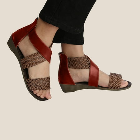 

absuyy Women s Wedge Sandals Boho Open Toe Fashion Casual Summer Slide Sandals #9 Red