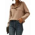 thumbnail image 2 of Women Sweaters Fall Winter Clothes Long Sleeve Button Up Ruffle Crew Neck Casual Knitted Pullover Tops Khaki L, 2 of 8