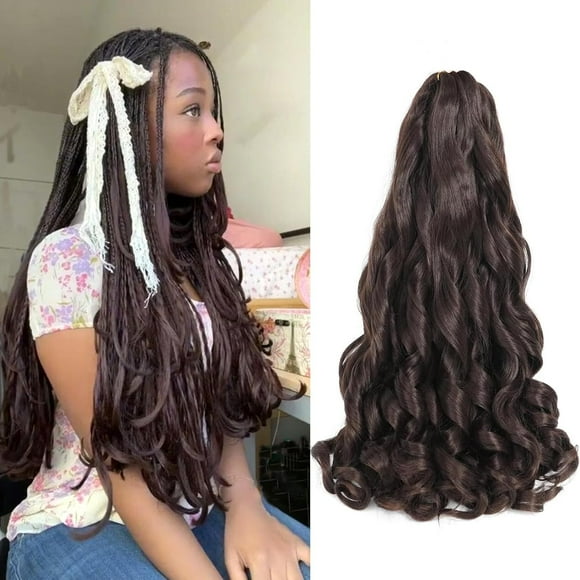 shiyou-6 Packs French Curl Braiding Hair 16 Inch French Curl Braids Pre Stretched Bouncy Loose Wavy Spanish Curly Braiding Hair Extensions for Women(4#)