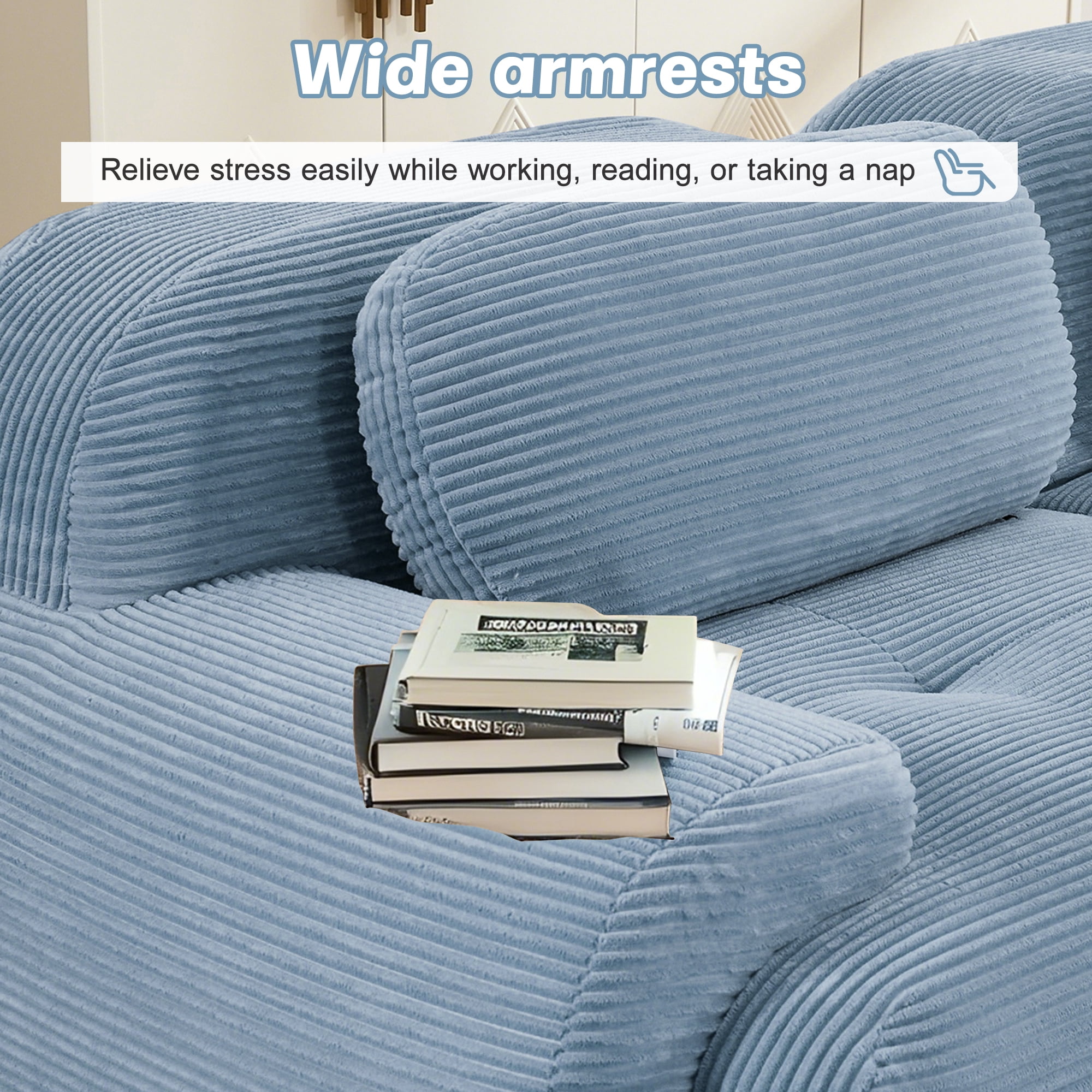 Alvantor 153" Modular Sectional Sofa Corduroy Oversized U-Shaped Cloud Couch with 2 Ottomans Upholstered Sofa for Living Room Bedroom, No Assembly Required, 4-Seats, Blue