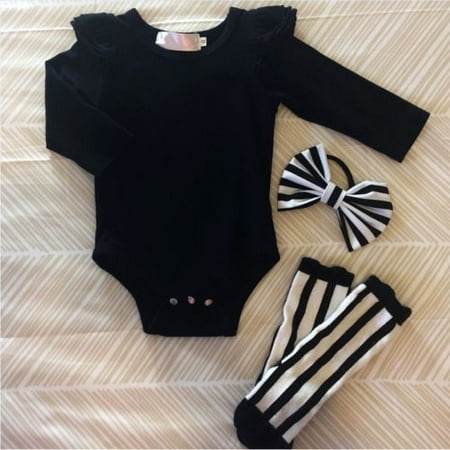 

Cute Tock Baby Girls Romper Bodysuit + Leggings Socks Headband Outfits Set Clothes