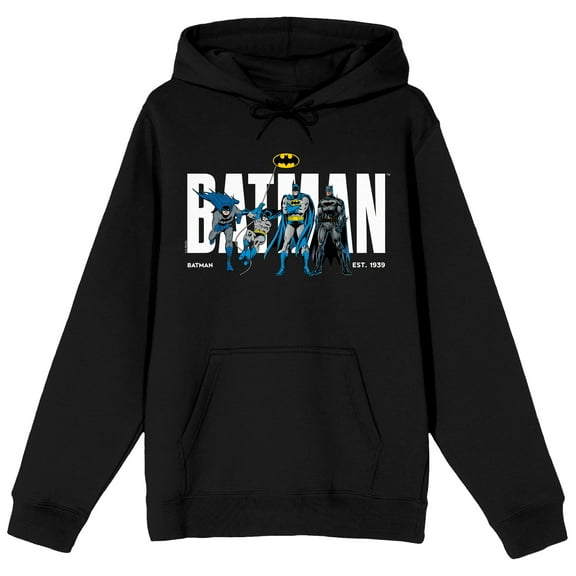 Batman 90th Anniversary Retro Character Poses Long Sleeve Adult Black Hooded Sweatshirt-Medium