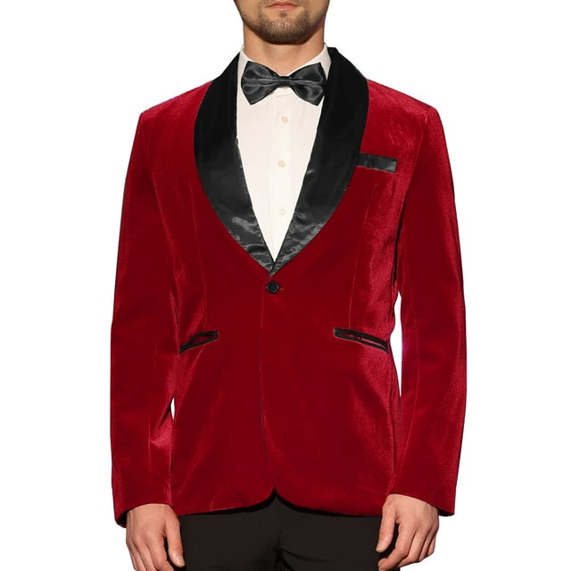 BLAZER DE LAPEL CHIC PARA HOMBRE CON UN BOTÓN, AJUSTE SLIM, TRAJE DE VELVET PARA BODA, CHAQUETA TUXEDO M ROJO OSCURO