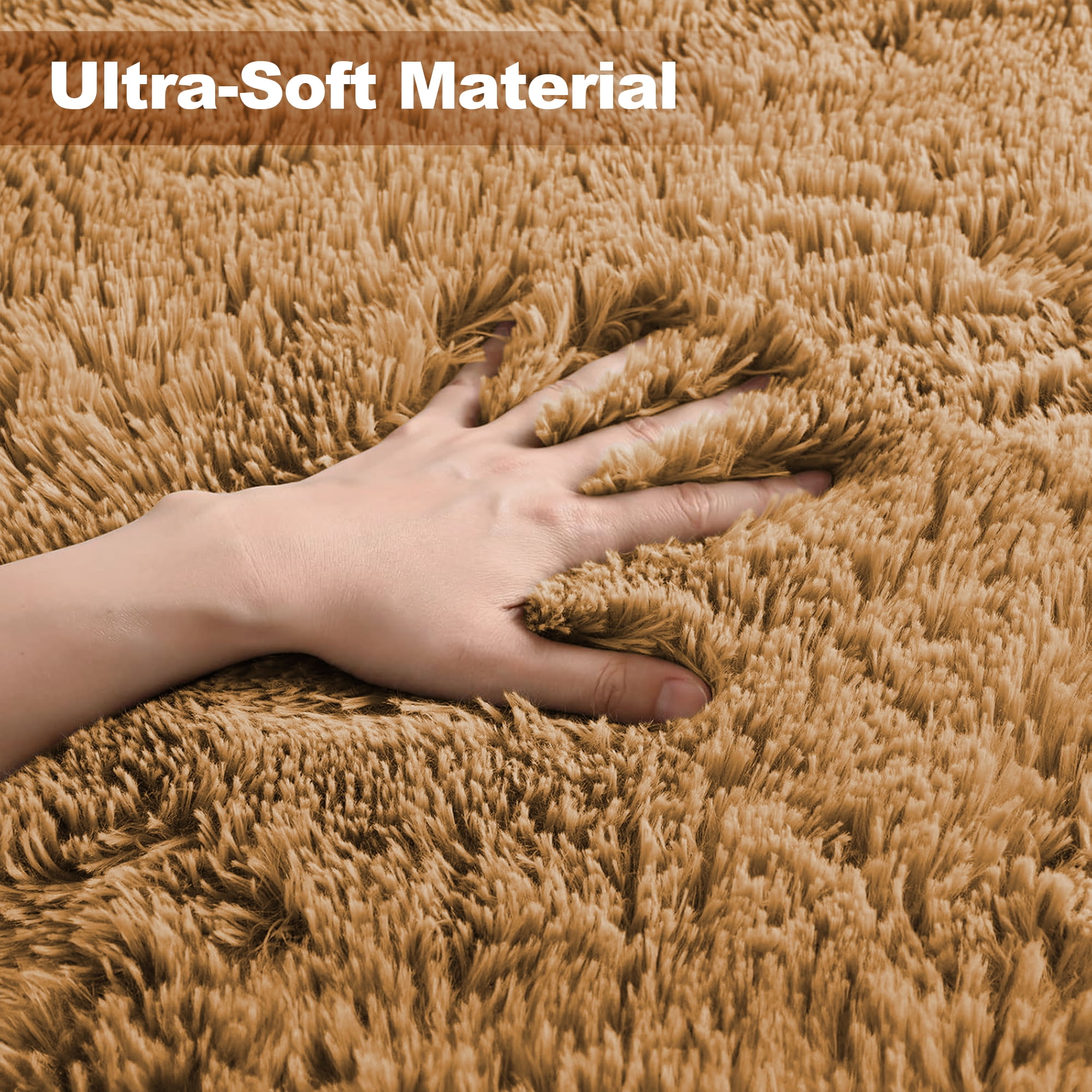 Lalado 9ft x 12ft Area Rug, Soft Fluffy Indoor Shag Area Rugs for Living Room Bedroom Decor Carpet, Camel/Brown
