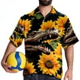 thumbnail image 4 of Crocodile Starry Sky Sunflower Men's Short Sleeve Printed Button Down Beach, Casual, Poplin Shirts for Summer Vacation, 4 of 6