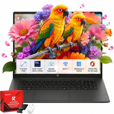 HP OmniBook 3 17.3" FHD Laptop, Intel Core Ultra 7 255U, 16GB RAM, 512GB SSD, Wi-Fi 7, Windows 11 Home, Backlit Keyboard, Office 365 for the Web