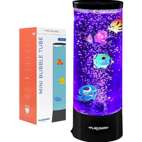 Playlearn USA 11-Inch Sensory Fish Bubble Lamp LED Home Decor Calming Mood Light for Kids & Adults