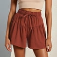 thumbnail image 3 of Beach Shorts for Women Summer Casual Cotton Linen Lightweight Elastic Waist Wide Leg Pleated Loose Shorts, 3 of 6