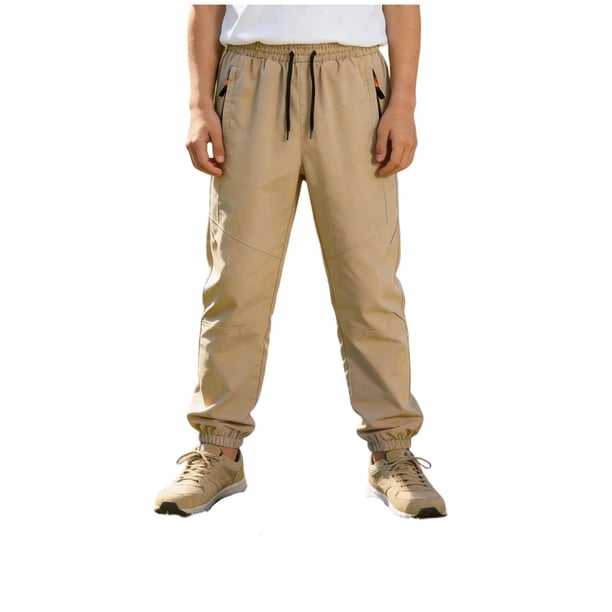 Pantalones largos para niños, de color liso, con cintura elástica y bolsillos, para adultos, informales y cómodos, de poliéster.