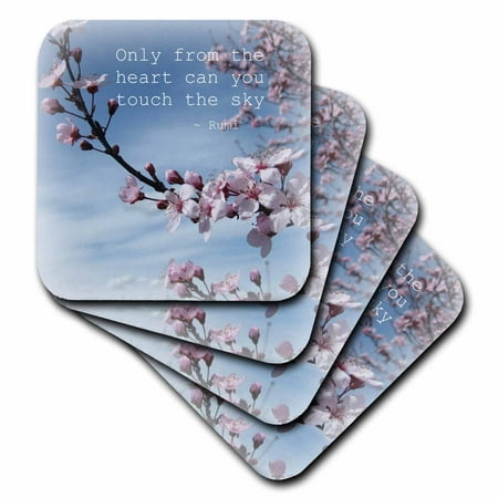 

3dRose Inspirational Zen Cherry Blossom Rumi Floral Wisdom Quotes - Soft Coasters set of 8