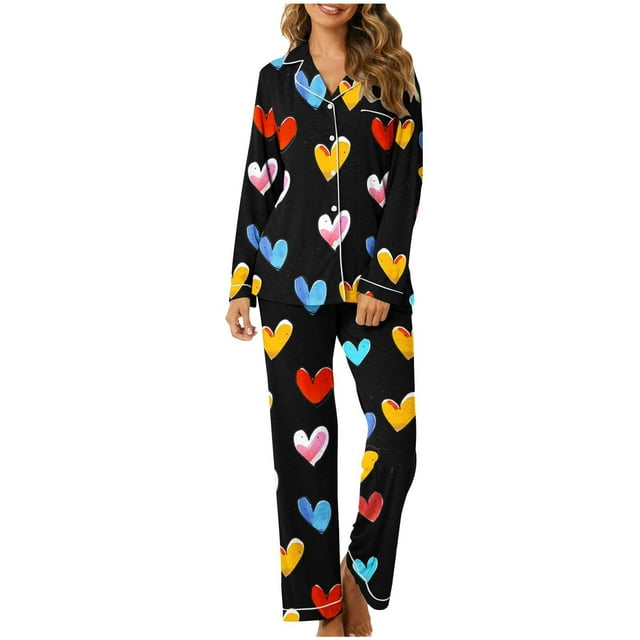 Tidyack , Ensemble de Pyjama de la Saint-Valentin pour Femmes, Mélange de Coton Doux, Poches Latérales + Bretelles Réglables, Design Imprimé Floral, pour Détente Quotidienne, Vêtements de Nuit, Vêtements de Maison Confortables, Vêtements de Détente