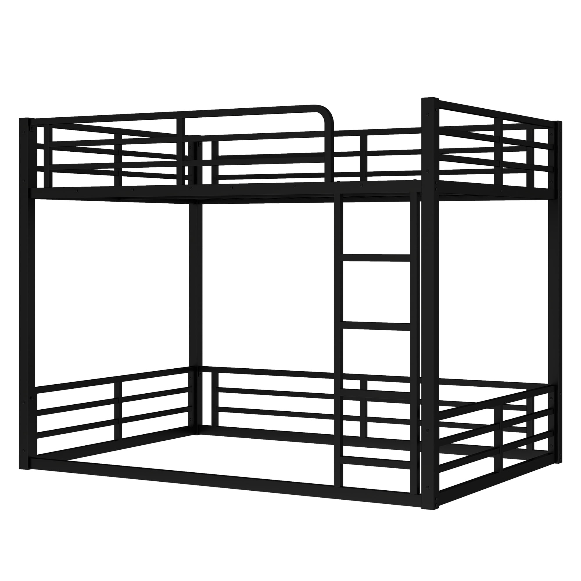 Leumius Metal Bunk Bed,Full over Full Floor Bunk Bed Frame for Kids/Teens/Adults,Space-Saving/Noise Reduced/No Box Spring Needed,Black