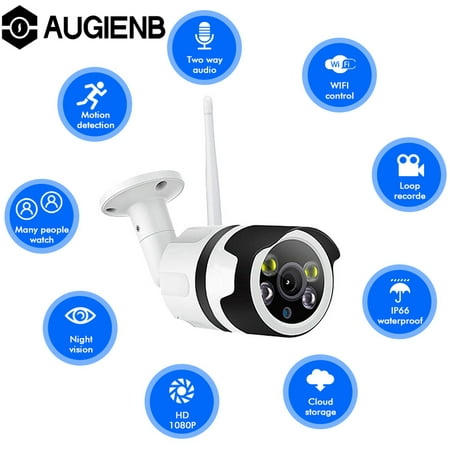 AUGIENB 1080P Wireless IP Camera Weatherproof Home WiFi Surveillance Security Camera Night Vision Internet Video Motion Detection APP Control for (Best Rated Internet Security)