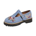 thumbnail image 2 of EKVAHL Women's Mary Jane Walking Shoes, Buckle Chunky Platform Loafers, Floral Embroidery Lug Sole Outdoor Campus Daily Work Shoes Blue, 2 of 5
