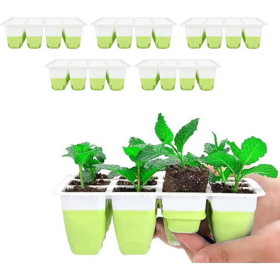 Plant Starting Tray, 5 Packs Silicone Seed Starter Tray, Reusable Out Cells Indoor Plant Germination Tray for Vegetables, Fruits, Flowers, Flexible Plant Tray with Humidity Dome