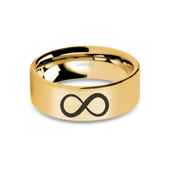 Infinite Symbol Engraved Yellow Gold Brushed Tungsten Wedding Band, 8mm, Size 15
