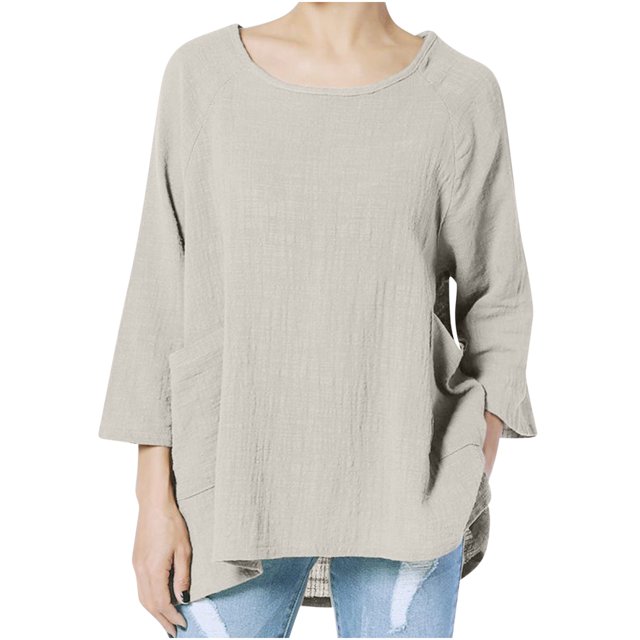 Blusa de manga larga sólida informal de moda para mujer Blusas de cuello redondo Blusas Camisas Pompotops FGAJ10871