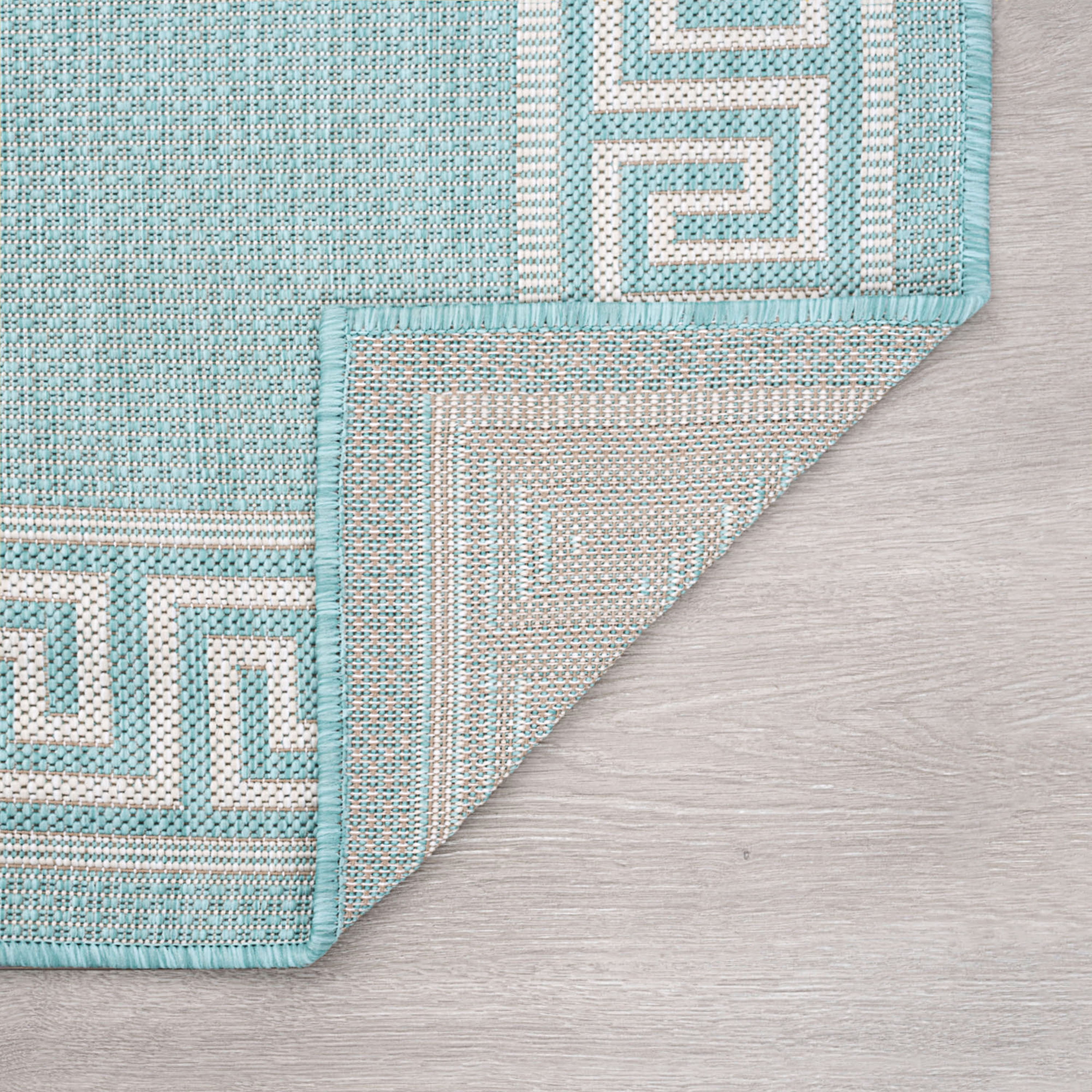 Bliss Rugs Greek Key Indoor Outdoor Area Rug for Patio, Porch, Garden | Aqua, 5'3'' x 7'3''