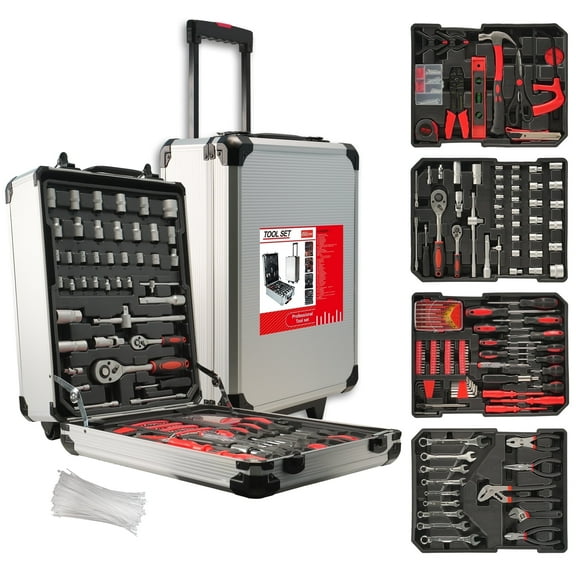 515-Piece Tool Set with Rolling Toolbox, Aluminum Trolley Case for Home, DIY Projects, Garden & General Maintenance