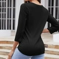 thumbnail image 3 of Women's V Neck 3/4 Sleeve Tops Solid Casual Shirts Summer Tees Womens Long Sleeve Tops Polyester Women Sports T Shirt Tops Loose Athletic Wear Tops for Women T Short Solid T Shirt Women Turtleneck Tee, 3 of 5