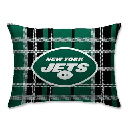 New York Jets Plaid Plush Sherpa Bed Pillow - Green