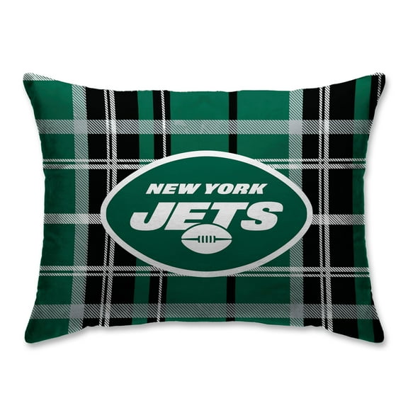 New York Jets Plaid Plush Sherpa Bed Pillow - Green