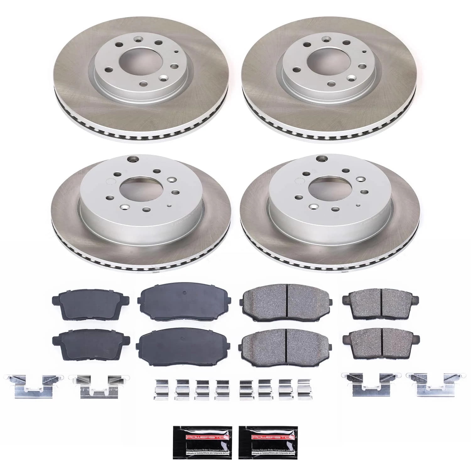 PowerStop Front and Rear Semi-Coated Rotor and Low-Dust Ceramic Brake Pad Kit SC5829
