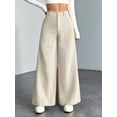 thumbnail image 5 of Corduroy Pants for Women Casual High Waisted One Buttoned Stretchy Loose Fit Wide Leg Pants with Pockets Cream White L, 5 of 9