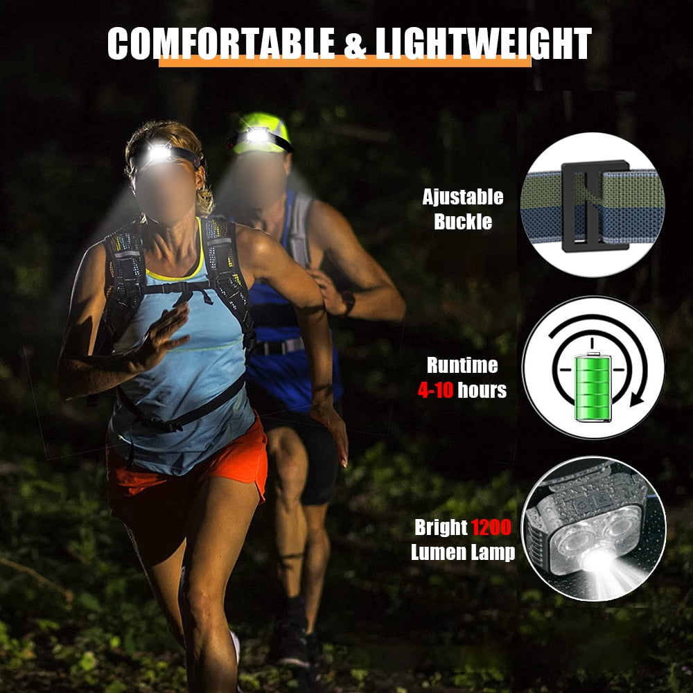 IC ICLOVER 2-Pack Headlamp Flashlight, Super Bright Motion Sensor Head Lamp, IPX4 Waterproof LED White & Red Headlight, 8 Modes Head Lights for Camping Cycling Running Fishing