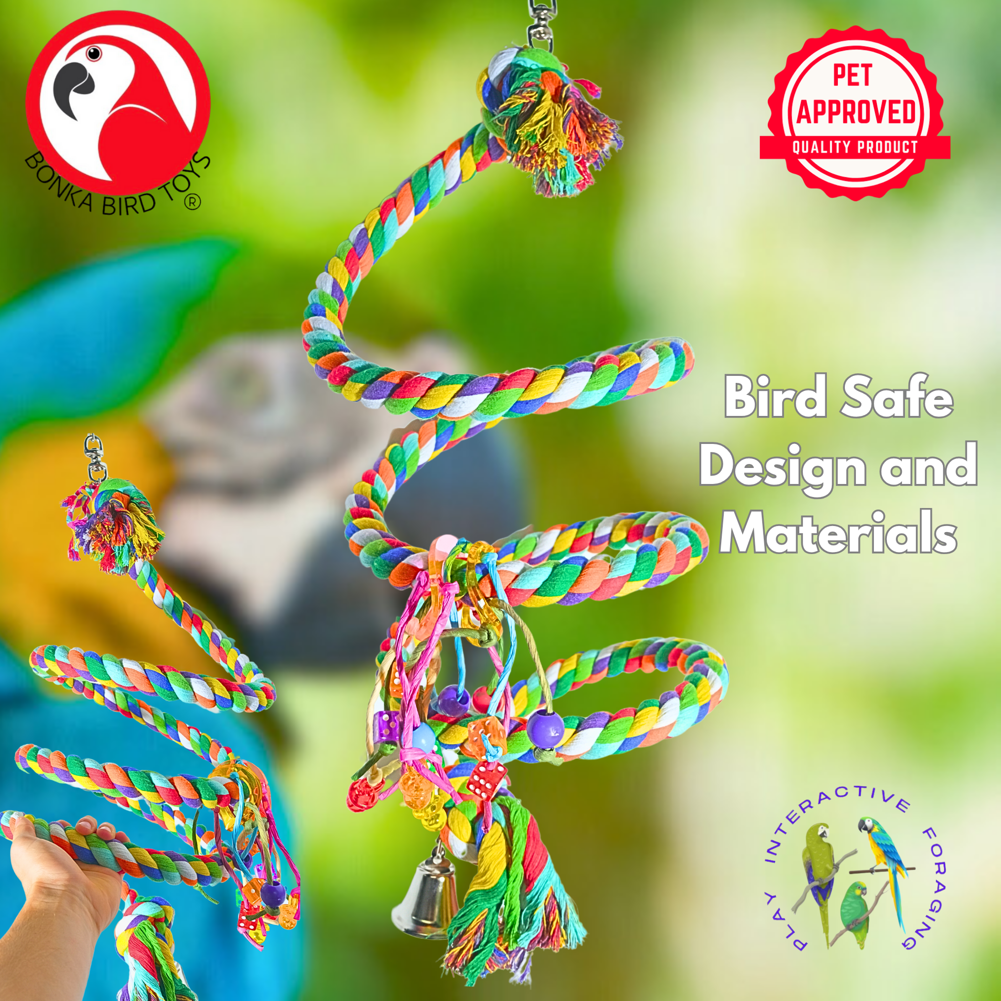 Bonka Bird Toys 1962 Huge Rope Boing Coil Charm Swing Swivel Parrot Cage Toy Pet