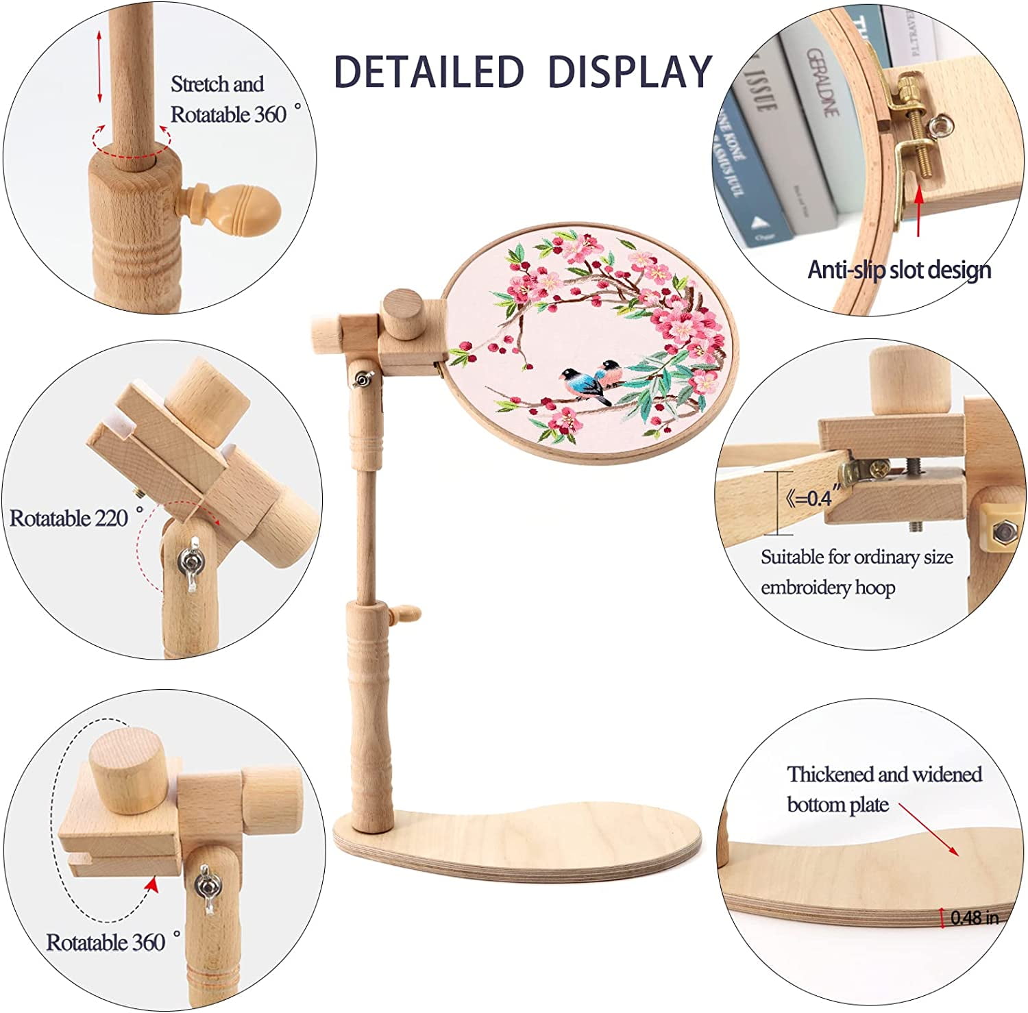 Embroidery Stand - Adjustable Rotated Cross Stitch Stand for Most Sizes of  Hoops, Beech Wood Embroidery Hoop Holder for Sewing Craft Projects :  : Home