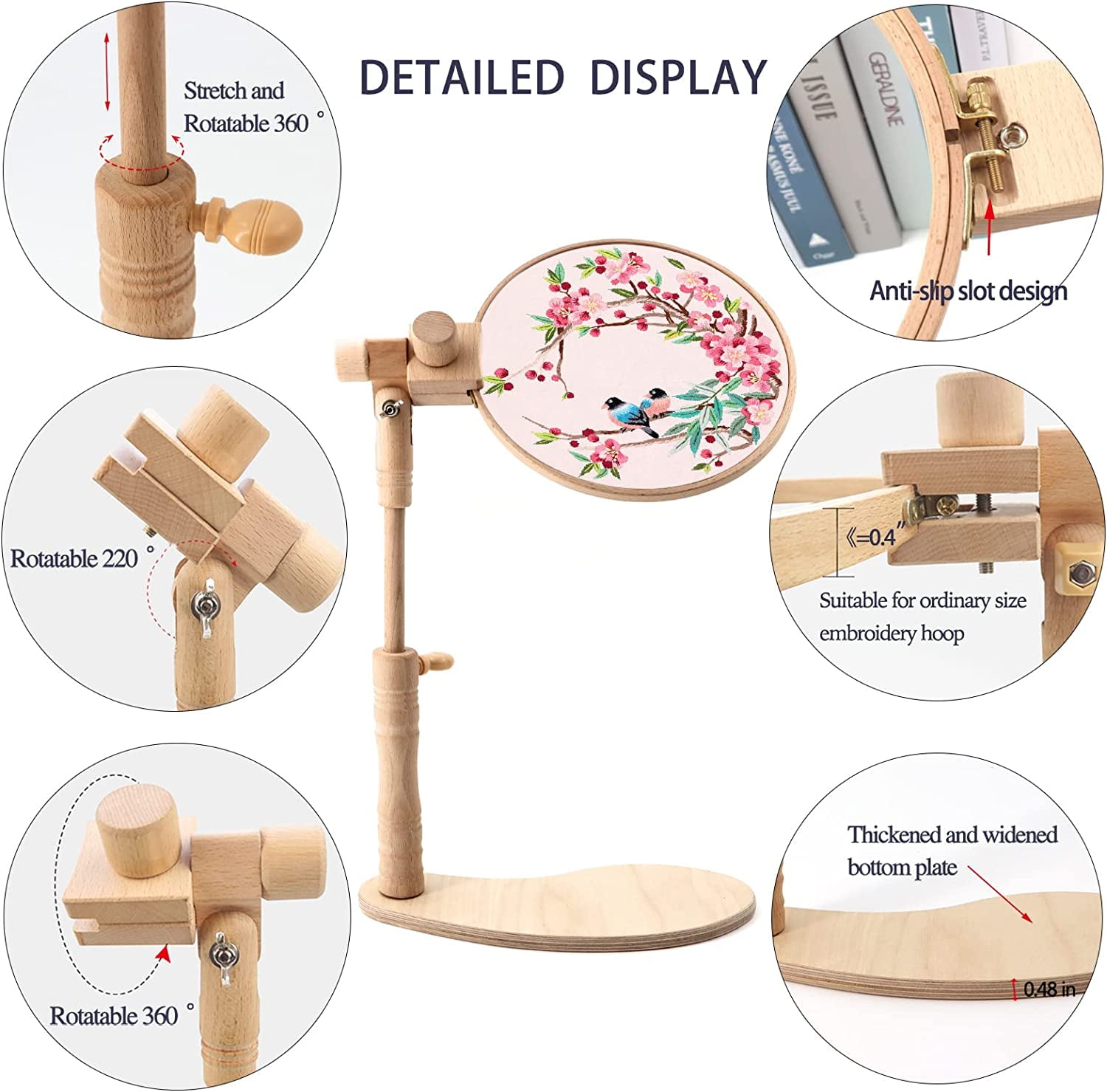 VEGCOO Beech Wood Adjustable Rotated Embroidery Hoop Stand, (2 Pack)
